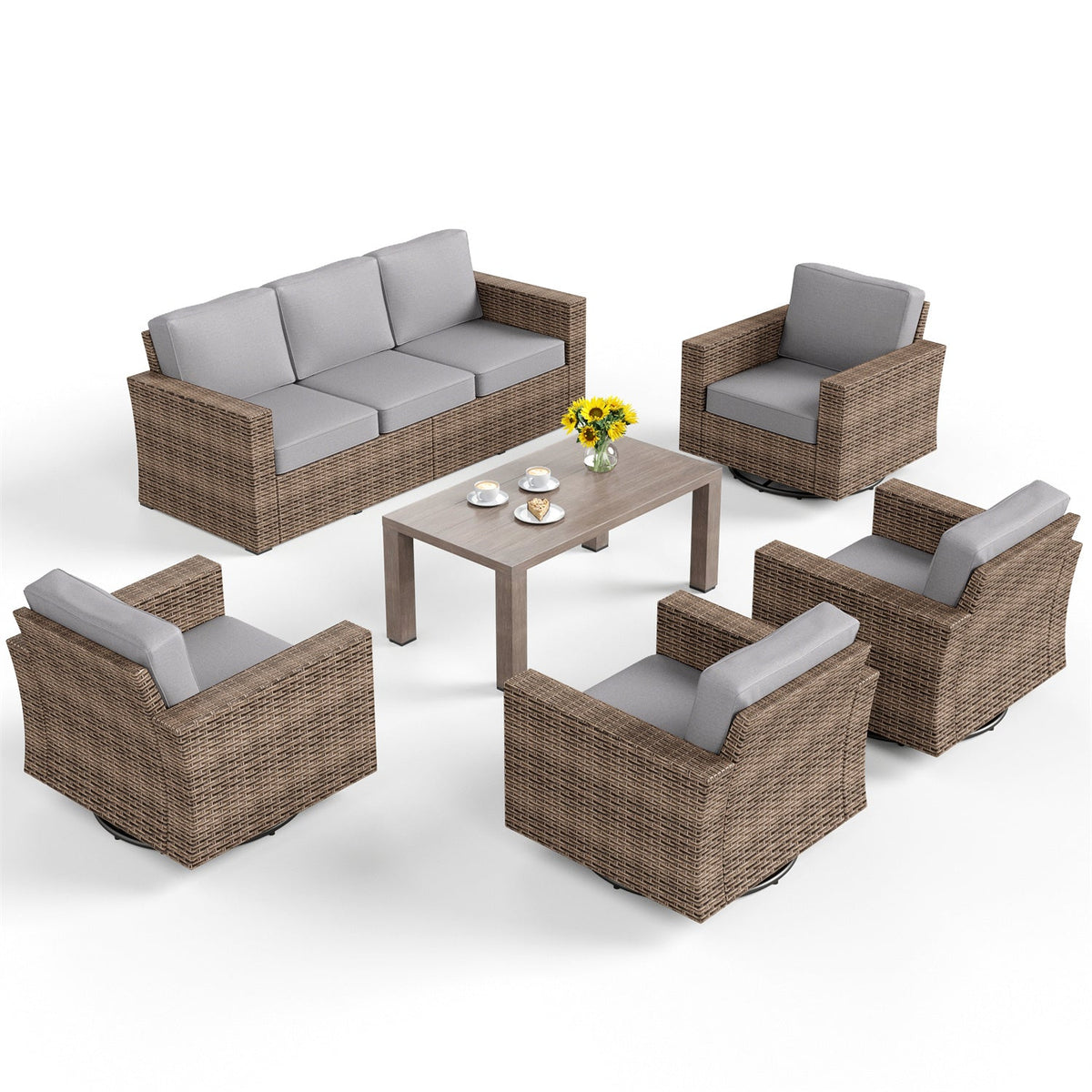 Salon de Jardin de Luxe en Rotin avec Fauteuils Pivotants et Table Basse
