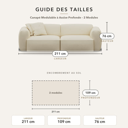 Guide des tailles – Canapé Modulable à Assise Profonde – 2 Modules