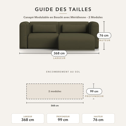 Guide des tailles – Canapé Modulable en Bouclé avec Méridienne – 2 Modules