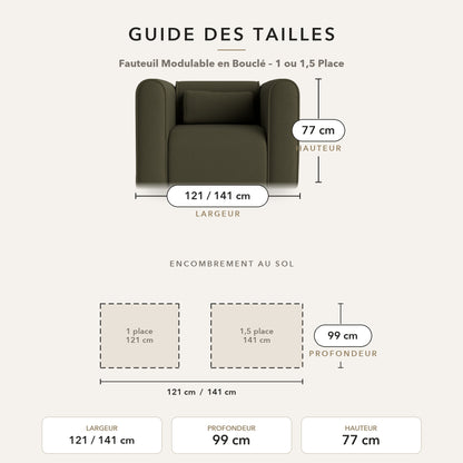 Guide des tailles – Fauteuil Modulable en Bouclé – 1 ou 1,5 Place
