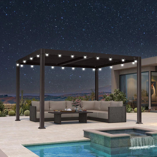 Pergola Bioclimatique à Lames Orientables et Guirlandes Lumineuses Blanc Laiteux