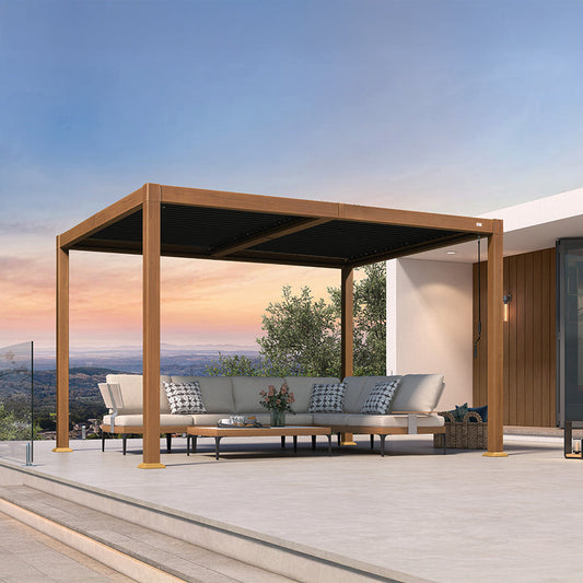 Pergola Bioclimatique Effet Bois à Lames Orientables – Modèle 2