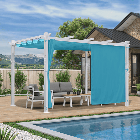 Pergola Rétractable à Toile Coulissante – Aluminium, Rideaux – Modèle 2