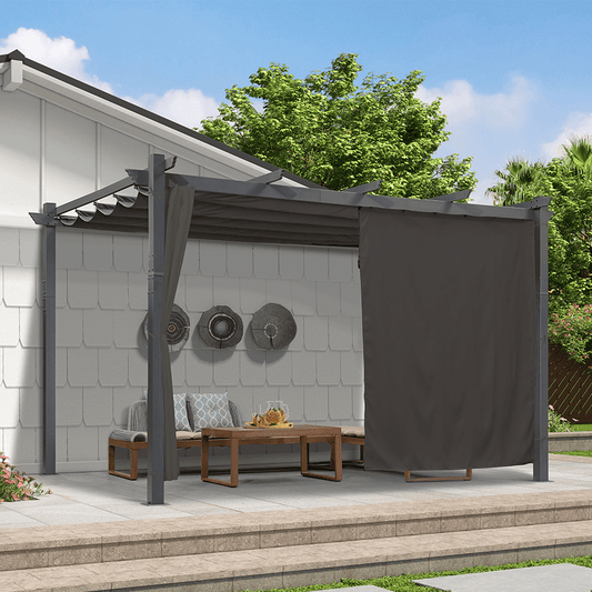 Pergola Rétractable à Toile Coulissante – Aluminium, Rideaux