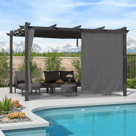 Pergola Rétractable à Toile Coulissante – Aluminium, Rideaux – Modèle 3