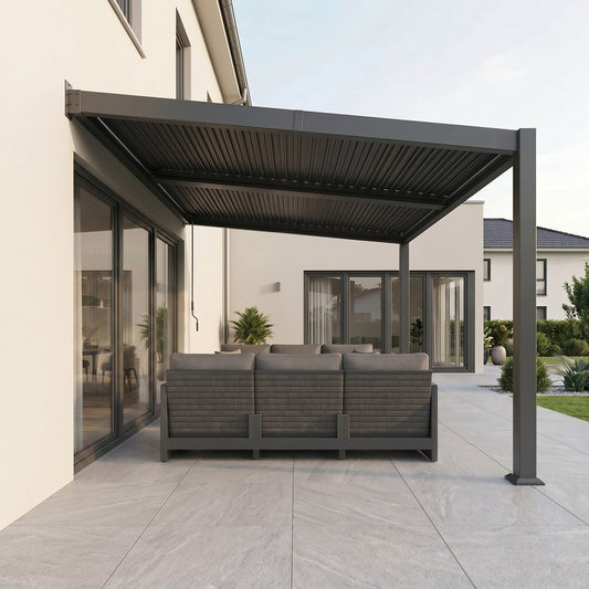 Pergola Adossée Gris Anthracite à Lames Orientables