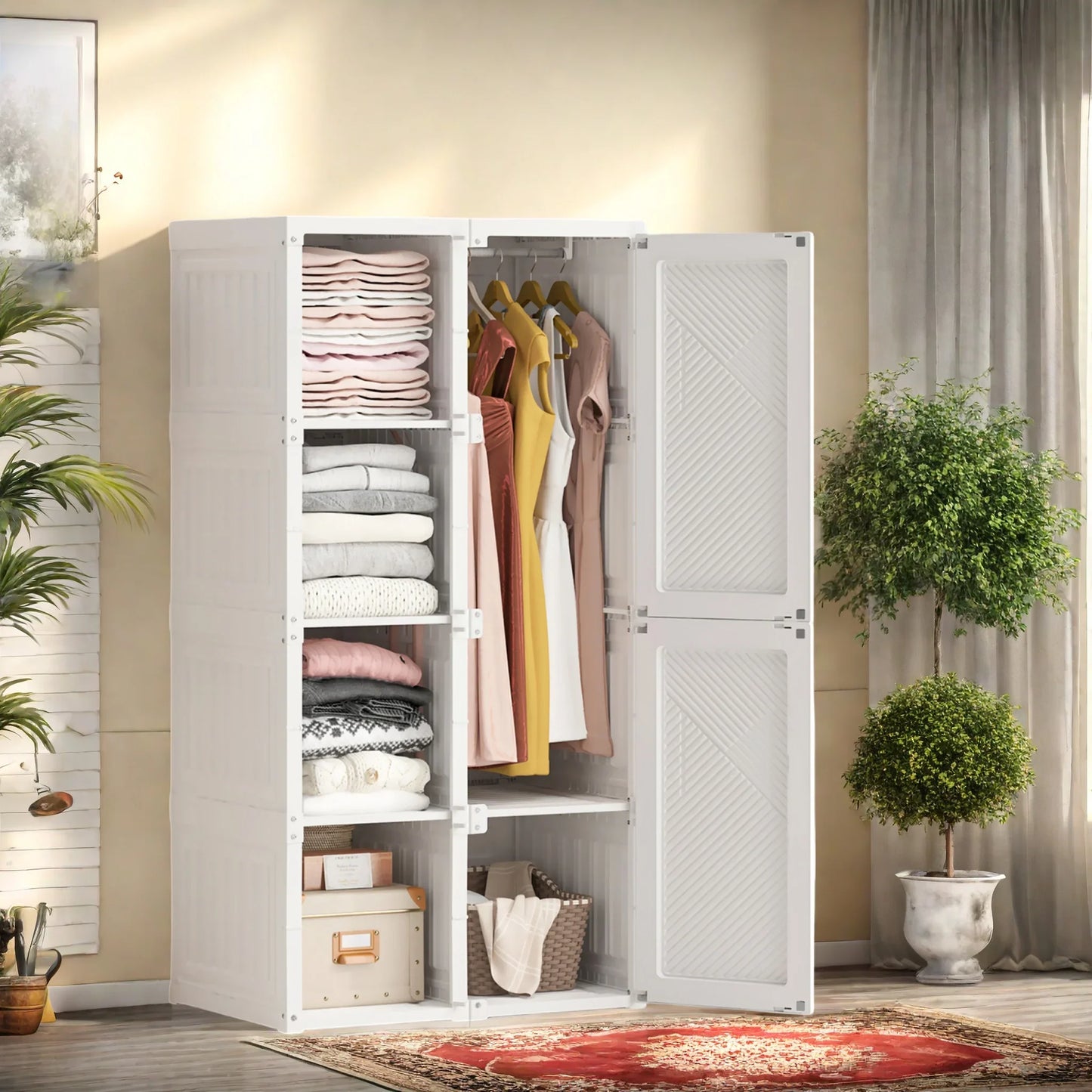 White Portable 6-Door Wardrobe