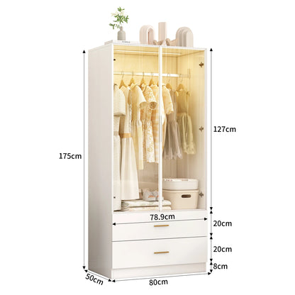 Glass LED Wardrobe with Drawers