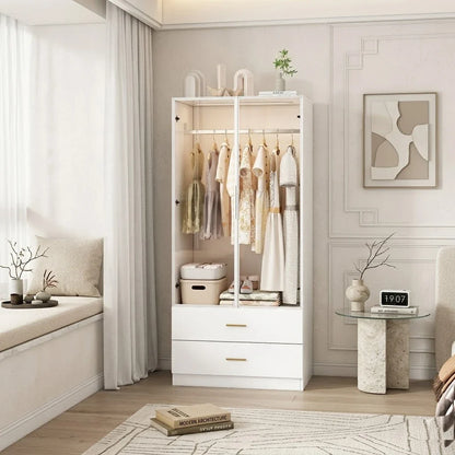 Glass LED Wardrobe with Drawers