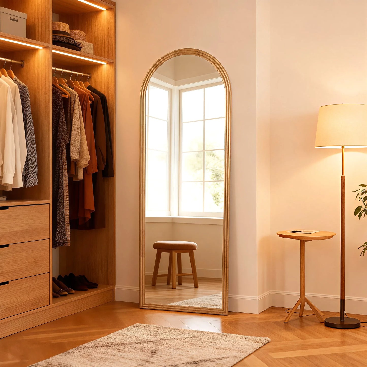 Arched Wood-Framed Full-Length Mirror