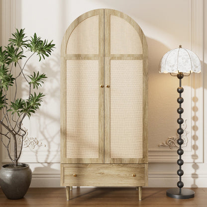 Wood Wardrobe with Arched Linen Doors