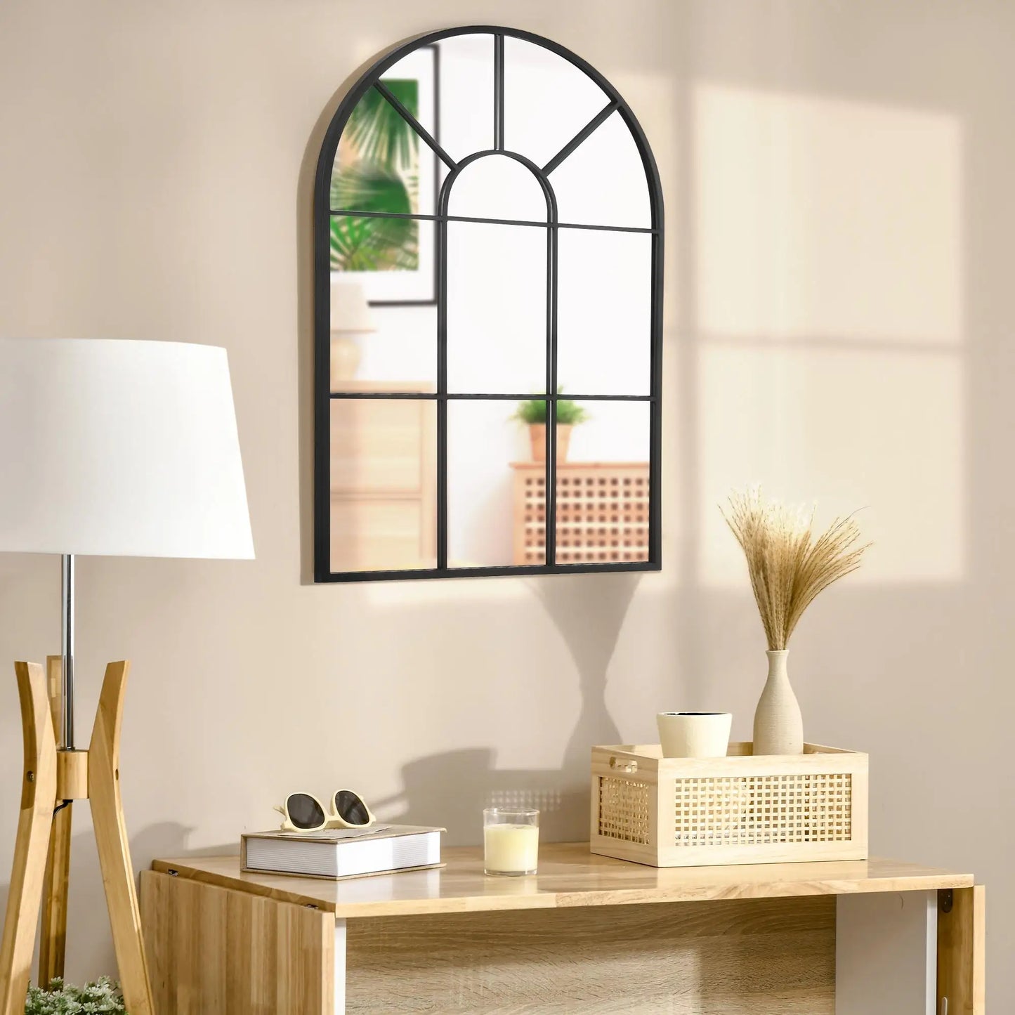 Black Arched Window-Style Wall Mirror