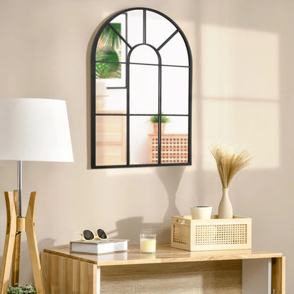 Black Arched Window-Style Wall Mirror