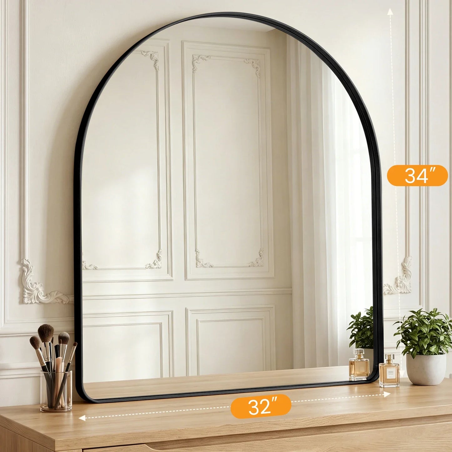 Ribbed Metal Arched Wall Mirror