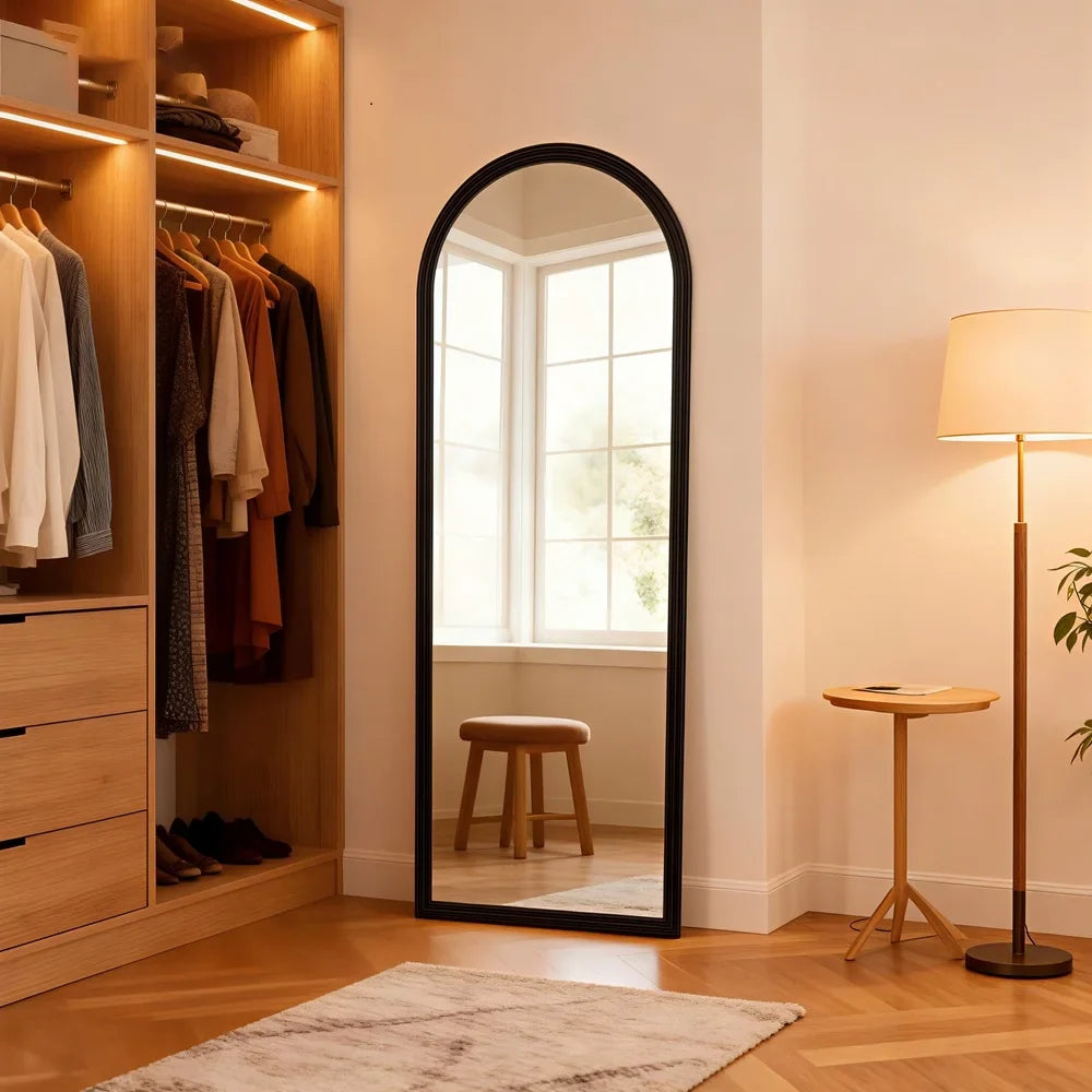 Arched Wood-Framed Full-Length Mirror
