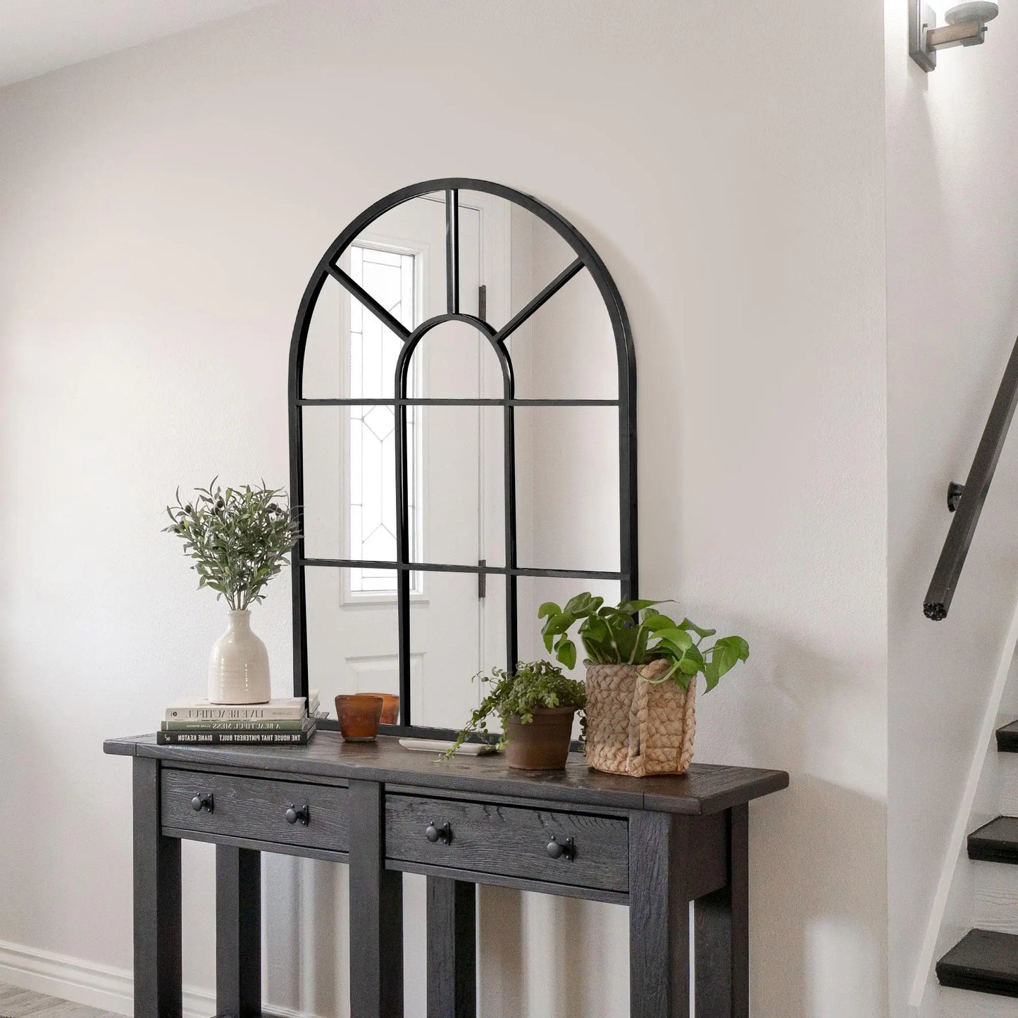 Black Arched Window-Style Wall Mirror