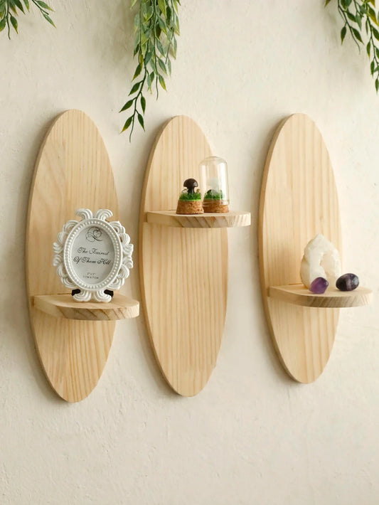 Bohemian Rustic Oval Wood Wall Shelf