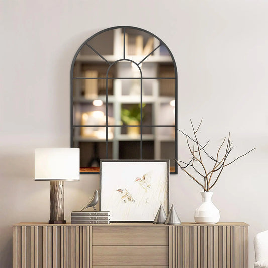 Black Arched Window-Style Wall Mirror