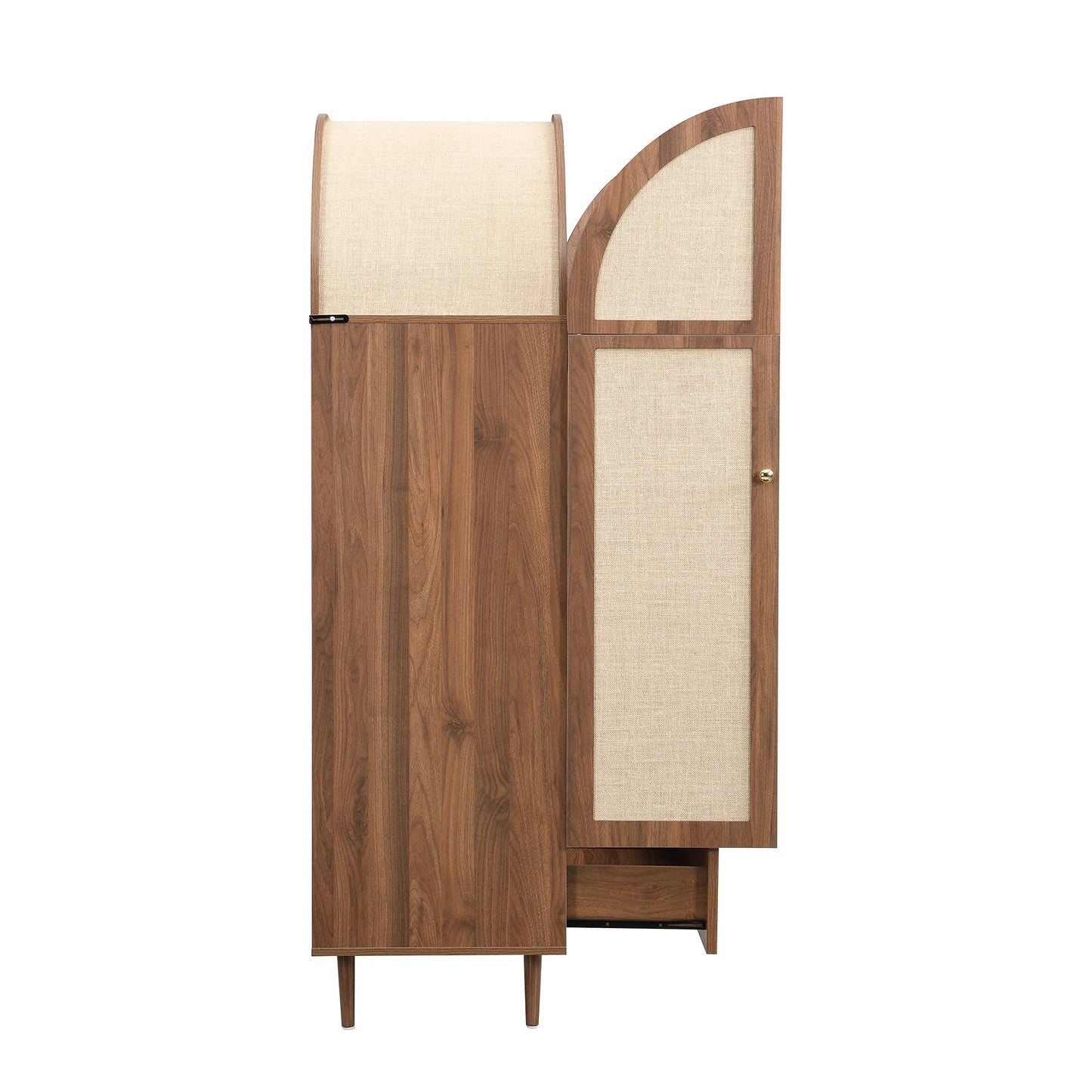 Wood Wardrobe with Arched Linen Doors