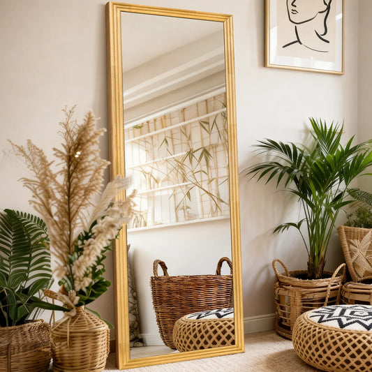 Rectangular Wood-Framed Full-Length Mirror