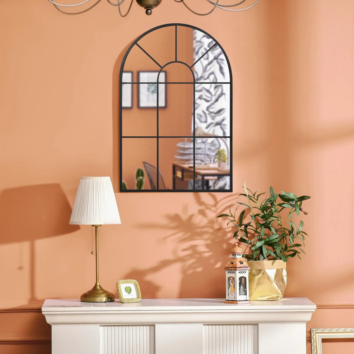 Black Arched Window-Style Wall Mirror