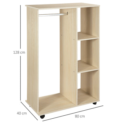 Light Oak Mobile Wardrobe on Wheels