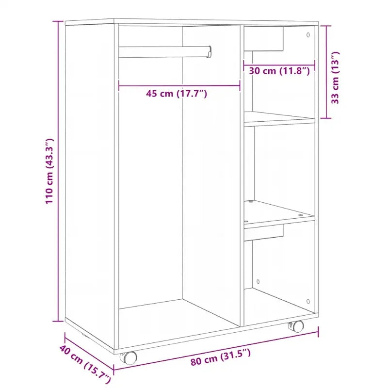 XL Wood Wheeled Storage Wardrobe