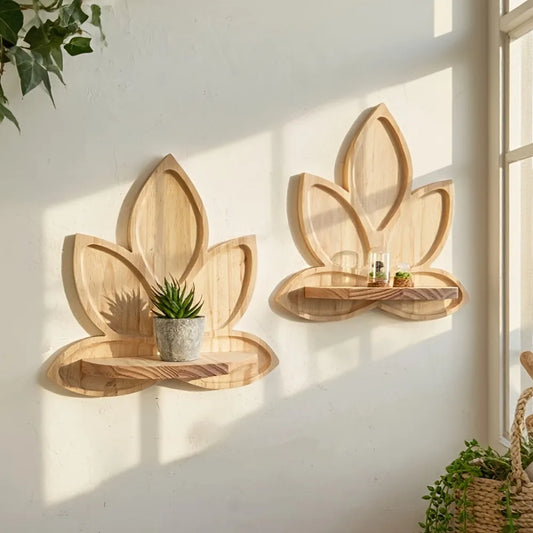Post-Modern Lotus Flower Wood Wall Shelf