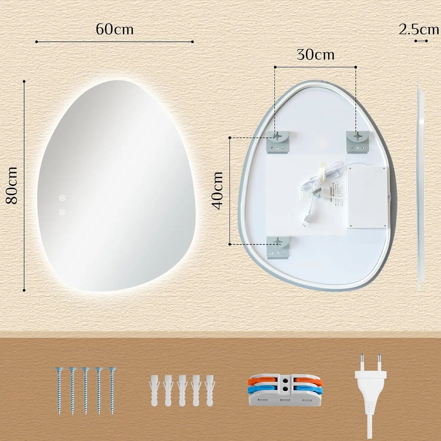 Pebble-Shaped LED Bathroom Mirror