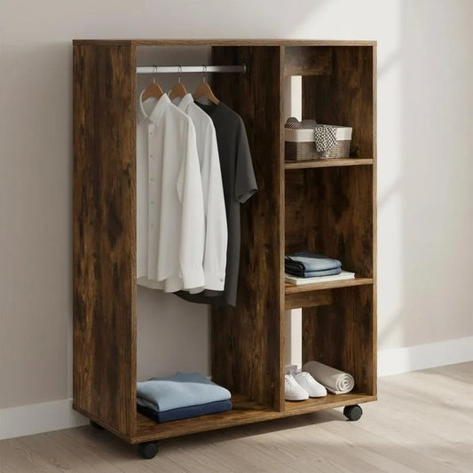 XL Wood Wheeled Storage Wardrobe