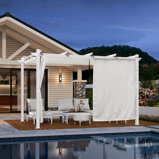 Pergola Rétractable à Double Toile Coulissante – Aluminium Blanc, Rideaux