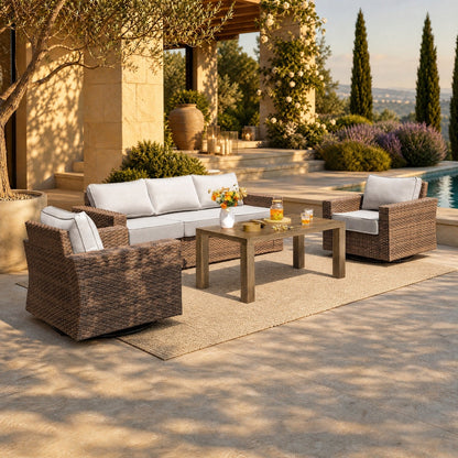 Salon de Jardin de Luxe en Rotin avec Fauteuils Pivotants et Table Basse
