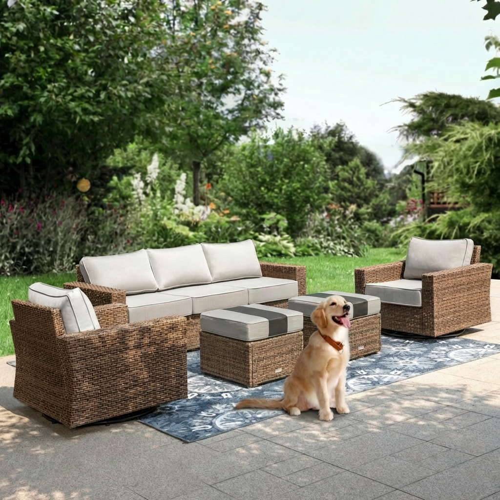 Salon de Jardin de Luxe en Rotin avec Fauteuils Pivotants et Table Basse