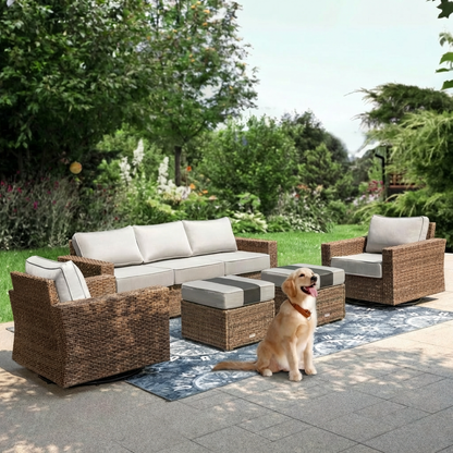 Salon de Jardin de Luxe en Rotin avec Fauteuils Pivotants et Table Basse