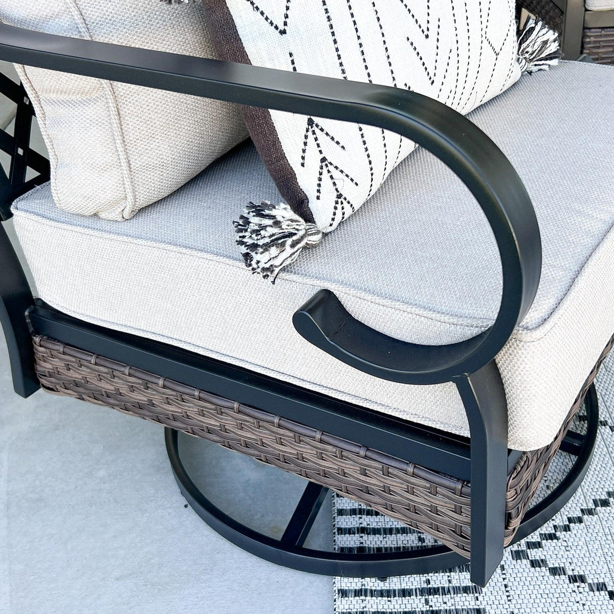Salon de Jardin 5 Places en Acier et Rotin Noir avec Table Basse