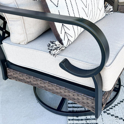 Salon de Jardin 5 Places en Acier et Rotin Noir avec Table Basse
