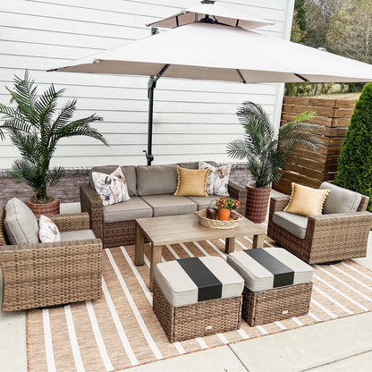 Salon de Jardin de Luxe en Rotin avec Fauteuils Pivotants et Table Basse