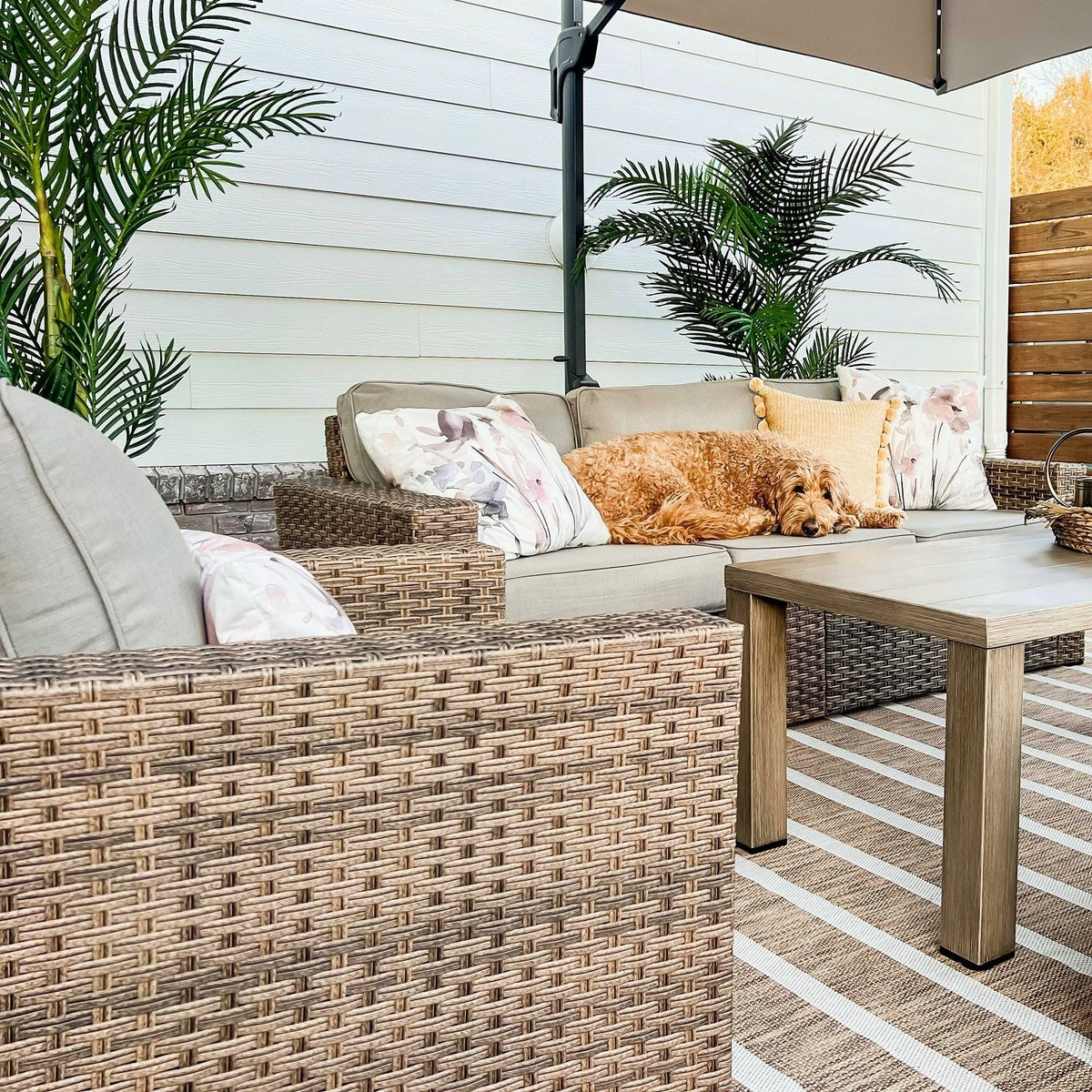 Salon de Jardin de Luxe en Rotin avec Fauteuils Pivotants et Table Basse