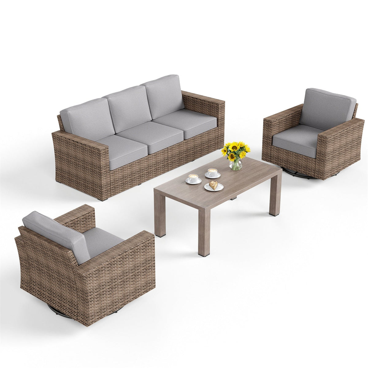 Salon de Jardin de Luxe en Rotin avec Fauteuils Pivotants et Table Basse