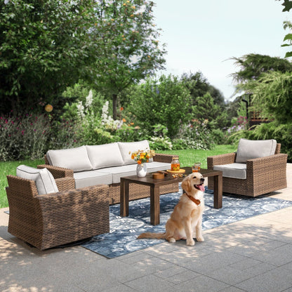 Salon de Jardin de Luxe en Rotin avec Fauteuils Pivotants et Table Basse