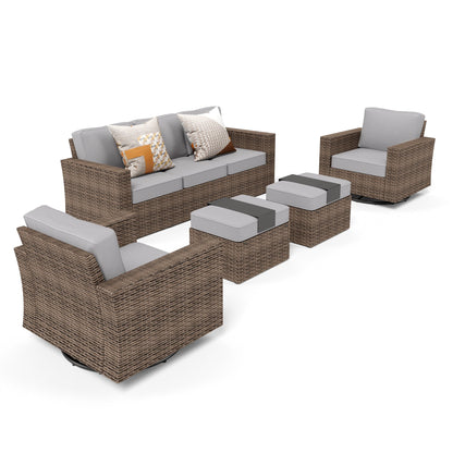 Salon de Jardin de Luxe en Rotin avec Fauteuils Pivotants et Table Basse