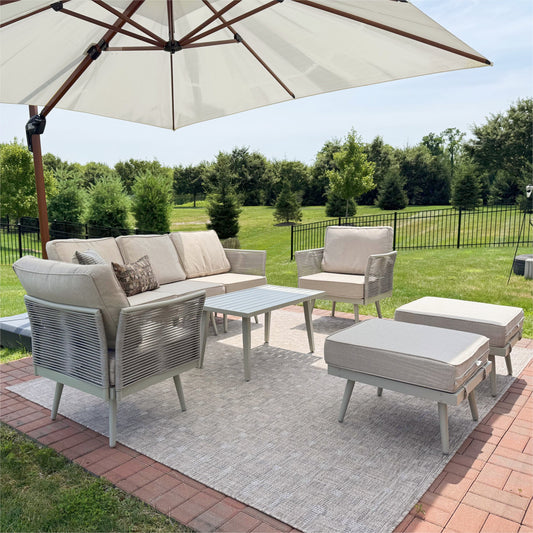 Salon de Jardin en Rotin Corde avec Table Basse
