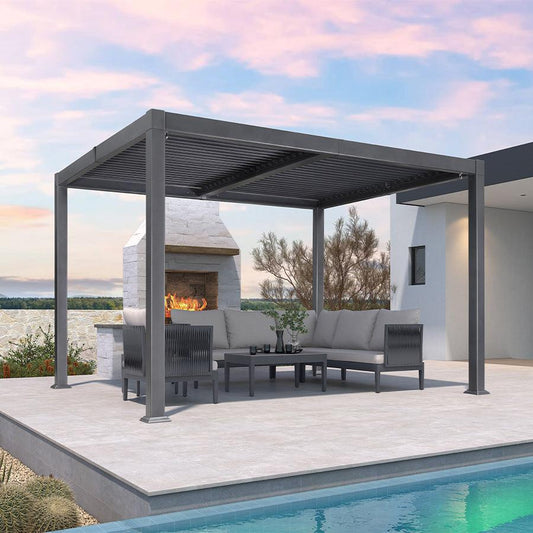 Pergola Bioclimatique Grise à Lames Orientables