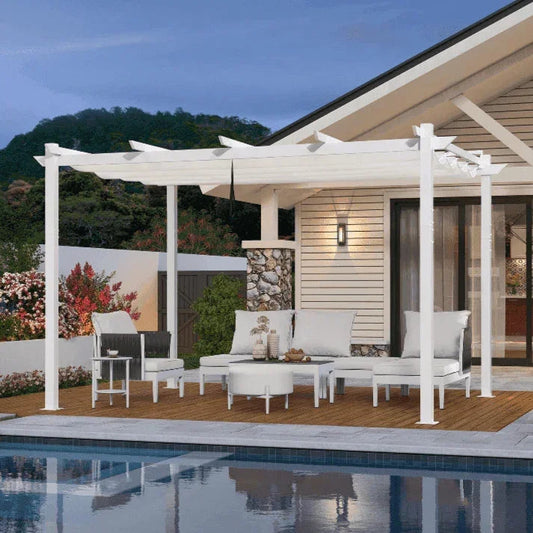 Pergola Rétractable à Double Toile Coulissante – Aluminium Blanc