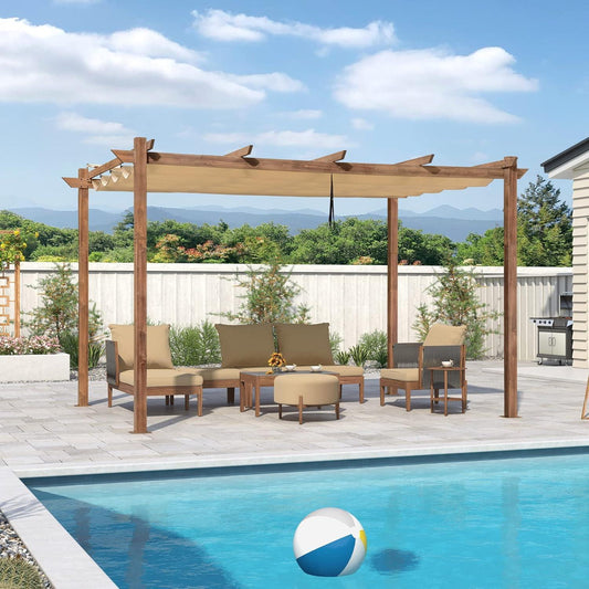 Pergola Rétractable à Toile Coulissante – Aluminium Effet Bois